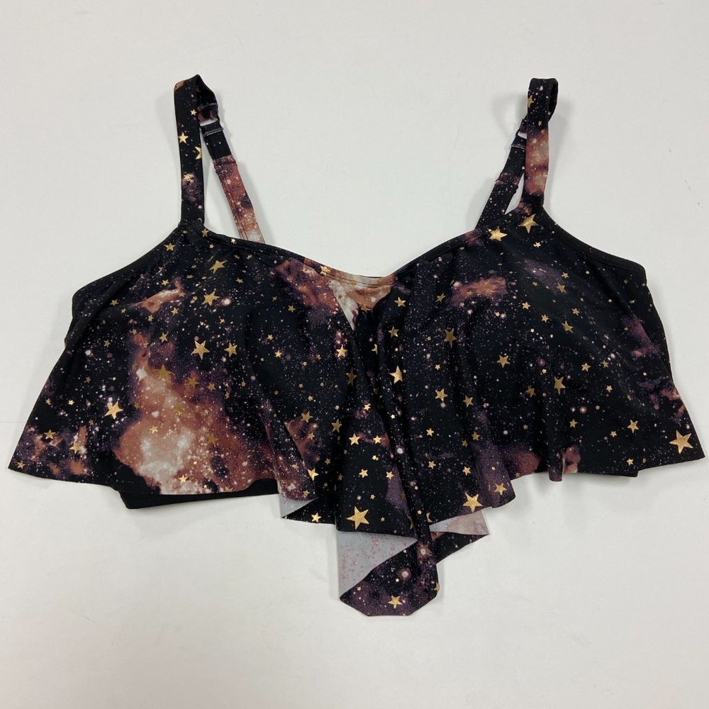 Torrid Womens Black Star Print Adjustable Strap Padded Swim Bikini Top Size 2